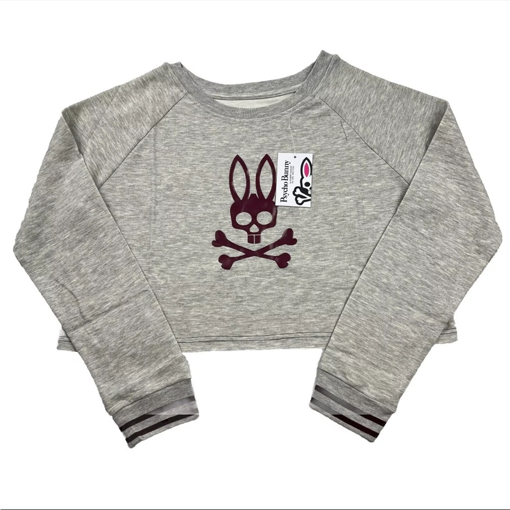 Psycho Bunny Shirt Cropped Long Sleeve Crop Top NWT Gray